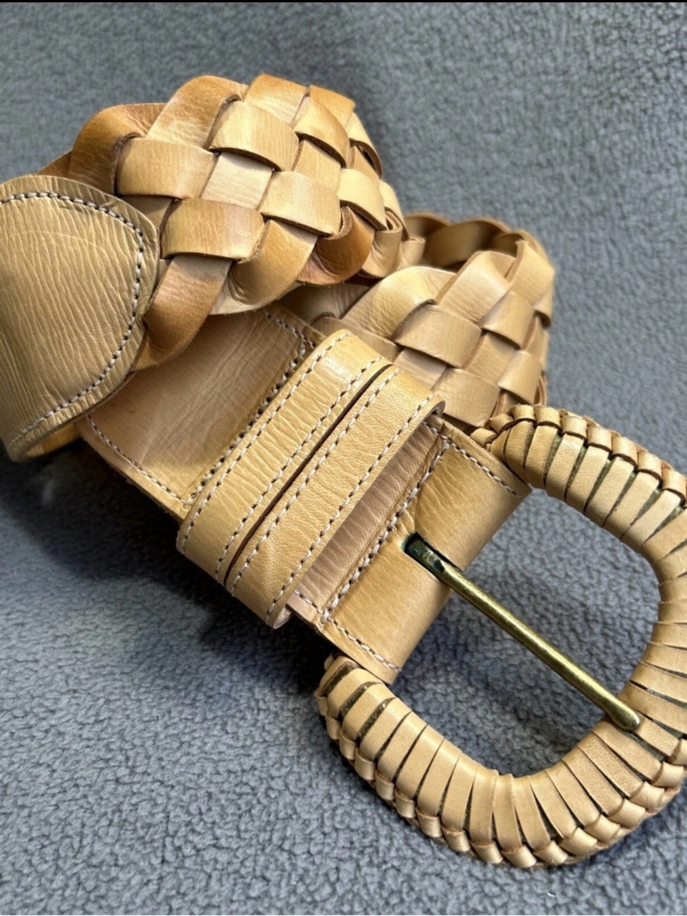 Joan & David Taupe Tan Brown Braided Calfskin Belt Small